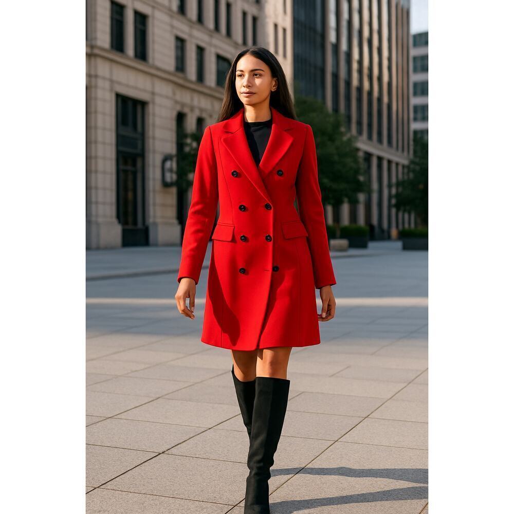 Windsor Red Double Breasted Coat Women’s Small NWT Long Dress Jacket JK19297